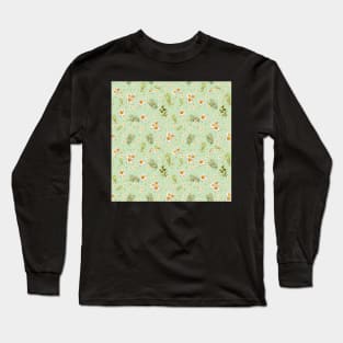 White Daisies Field Jade Floral Pattern Long Sleeve T-Shirt